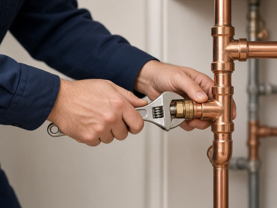 Plumber connecting copper water pipes in Franklin