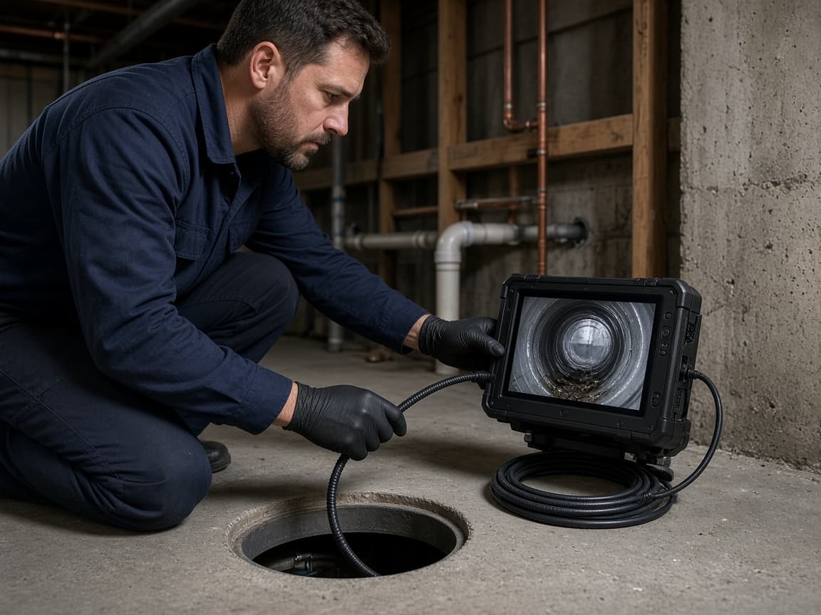 Plumber using drain inspection equipment in Lebanon