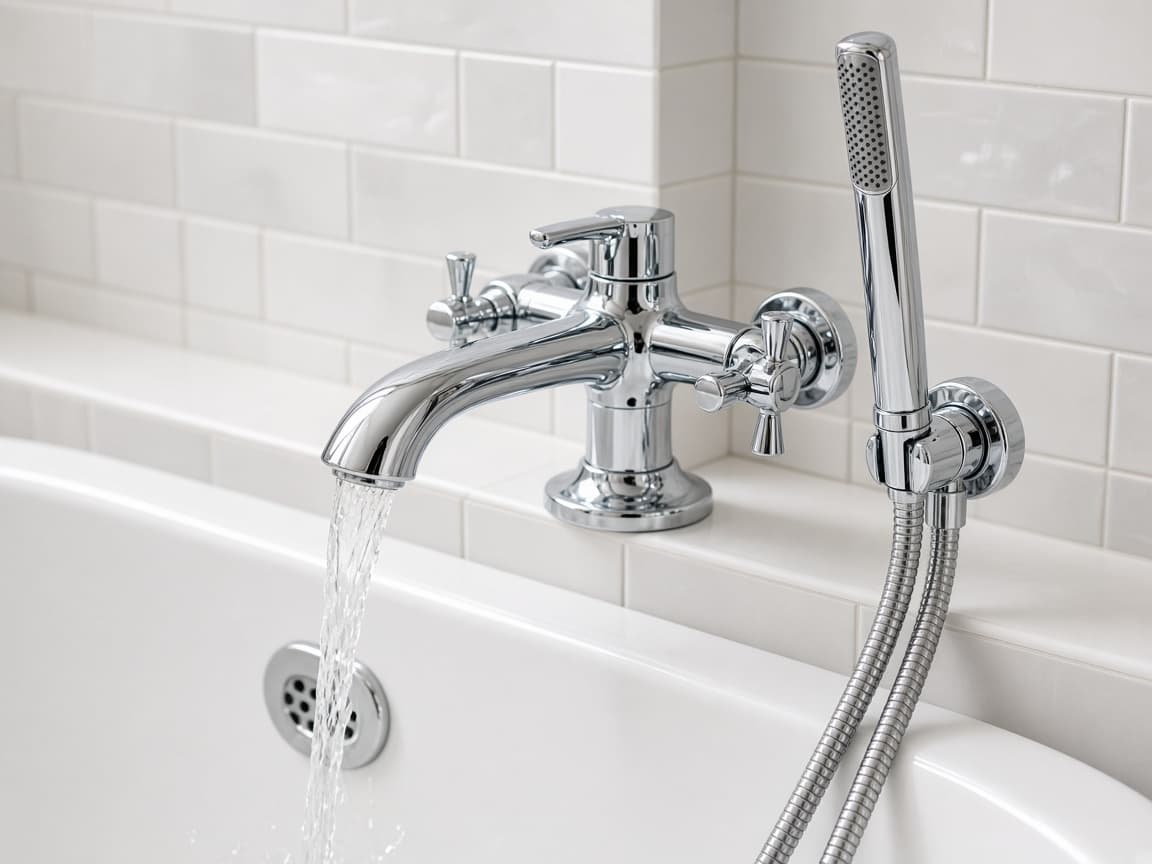 Chrome bathtub faucet and shower wand plumbing detail in Thompson's Station