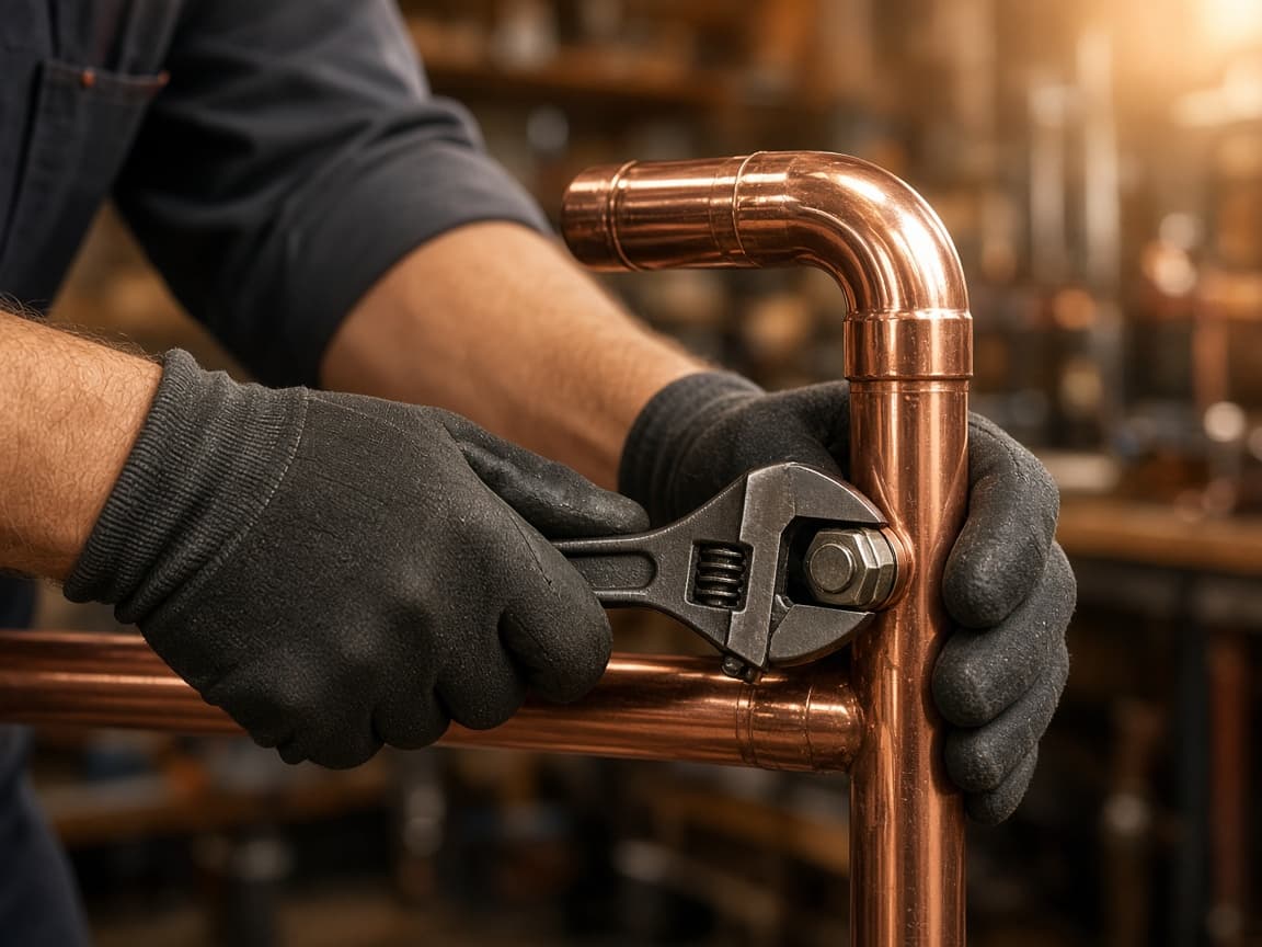 Plumber connecting copper pipes in Franklin