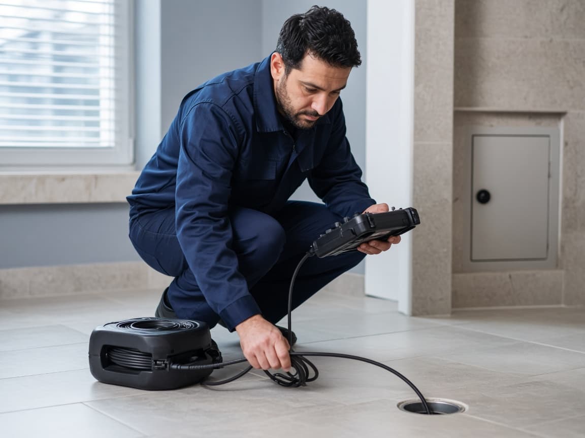 Plumber using drain inspection equipment in Lebanon
